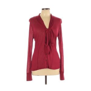 Halogen Modal Tie Neck Button Down Semi-Sheer Top
